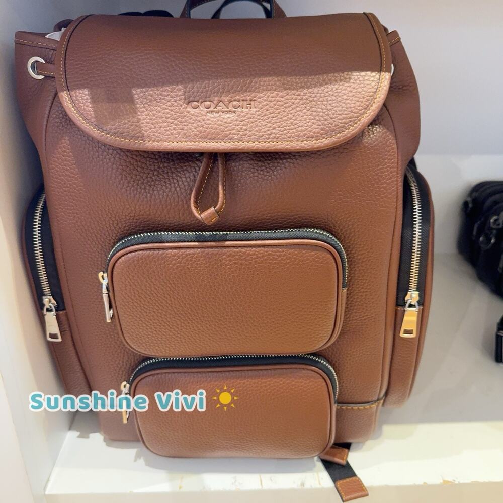 NWT Coach Finn Backpack CDC72 Soft Pebble Leather Silver VINTAGE BROWN - Picture 1 of 9
